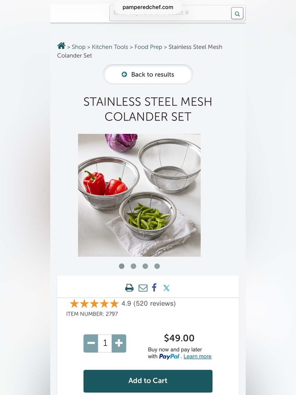 Pampered Chef Stainless Steel Mesh Colander Set - Picture 2 of 2